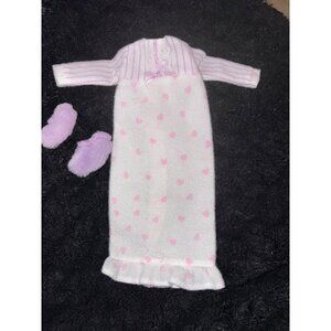 Barbie Doll Nightgown White Pink Hearts & Stripes Slumber Party Purple Slippers
